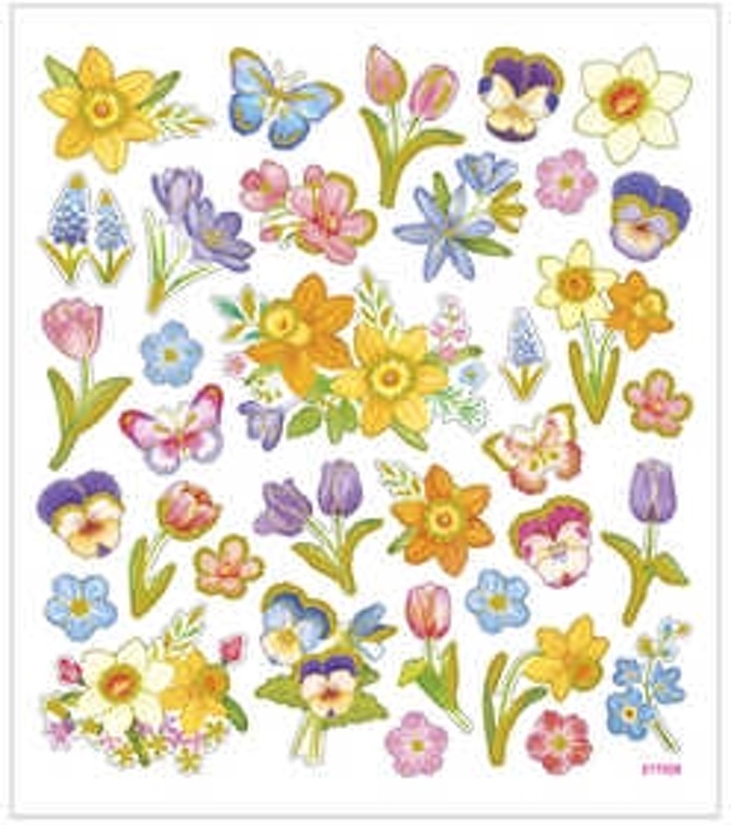 Stickers, vel 15x16,5 cm,  37 stuk, bloemen, 1vel [HOB-29073]